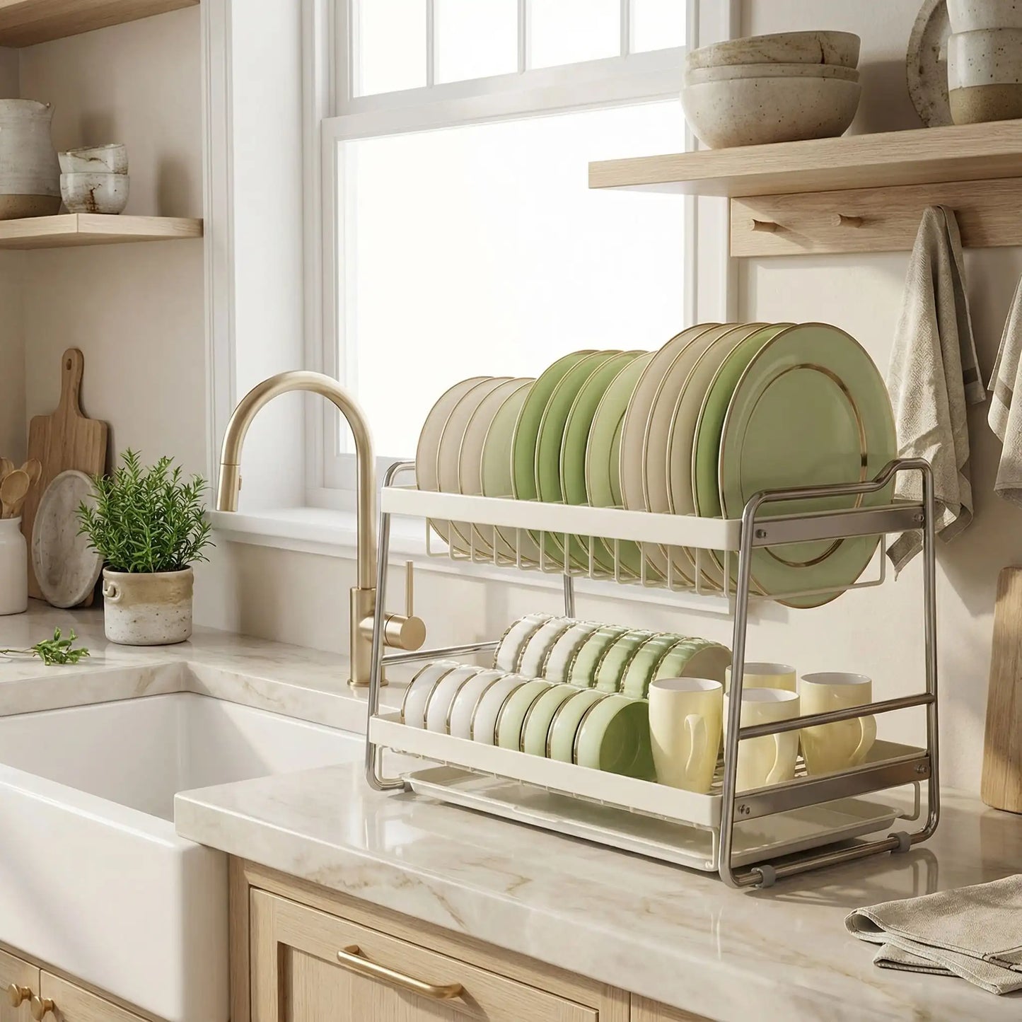 Égouttoir en blanc sur deux étages