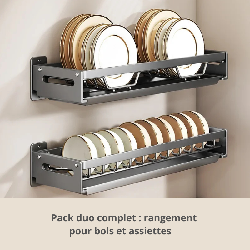 Organisation rangement placard cuisine pack duo : rangement pour bols et assiettes.