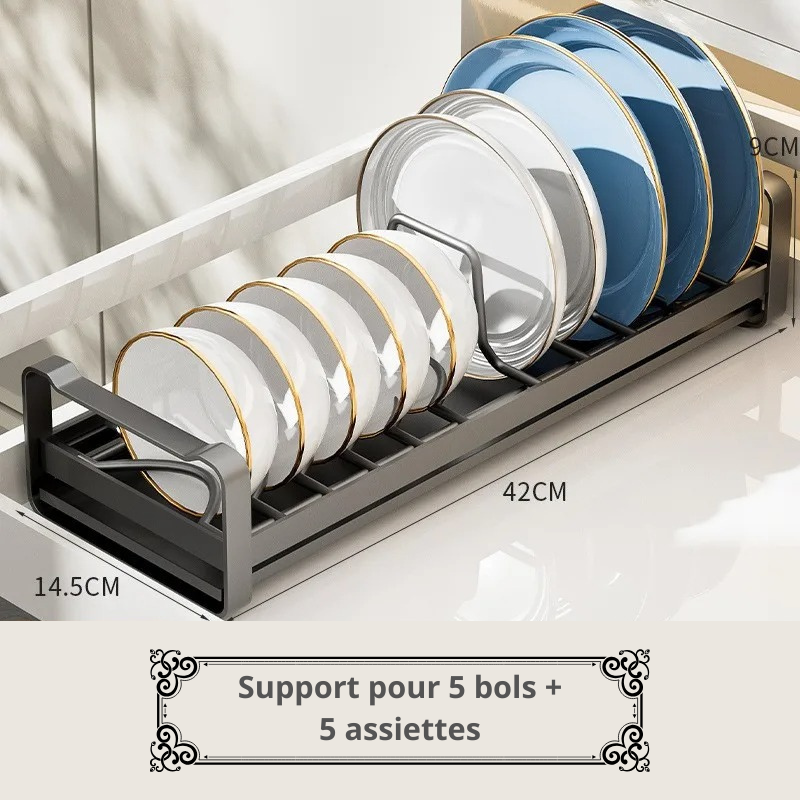 Organisateur de placard de cuisine support pour 5 bls plus 5 assiettes.