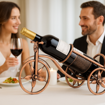 porte bouteille avec deux amoureux qui mange avec un verre à la main 