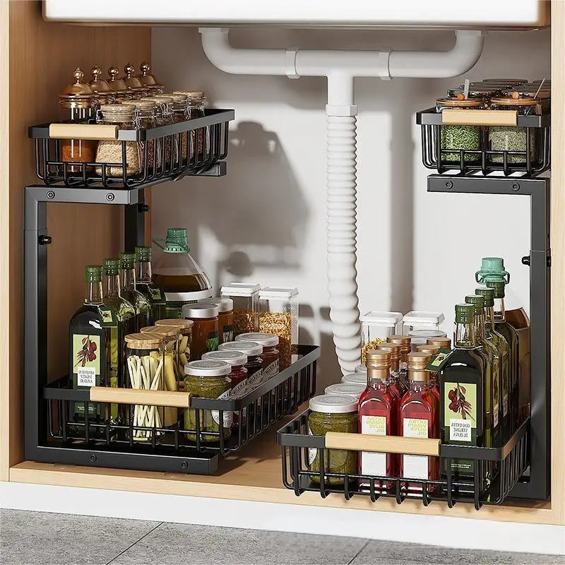 rangement coulissant sous évier double niveau pour plus de rangement 