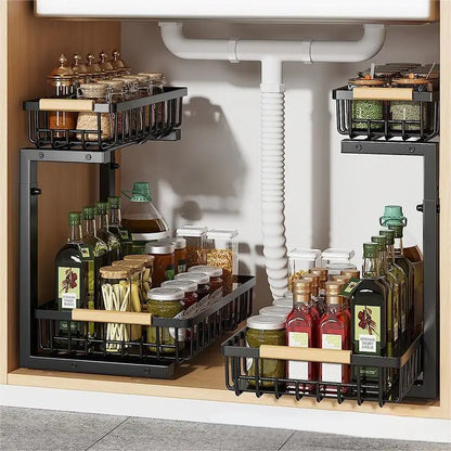 rangement coulissant sous évier double niveau pour plus de rangement 