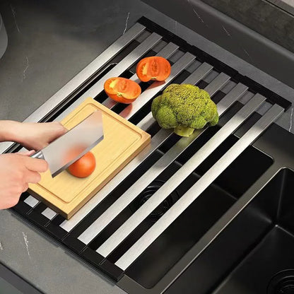 Égouttoir japonais enroulable rincez vos fruits puis puis posez la planche en toute stabilité