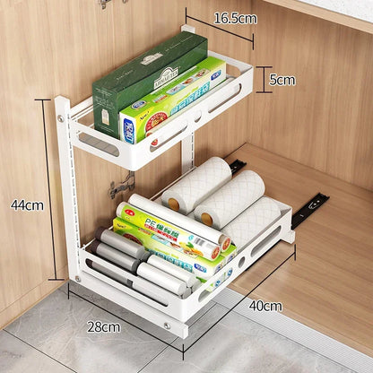 Rangement sous evier coulissant en blanc.