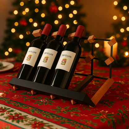 porte bouteille bois posé sur une table familiale  de Noel 