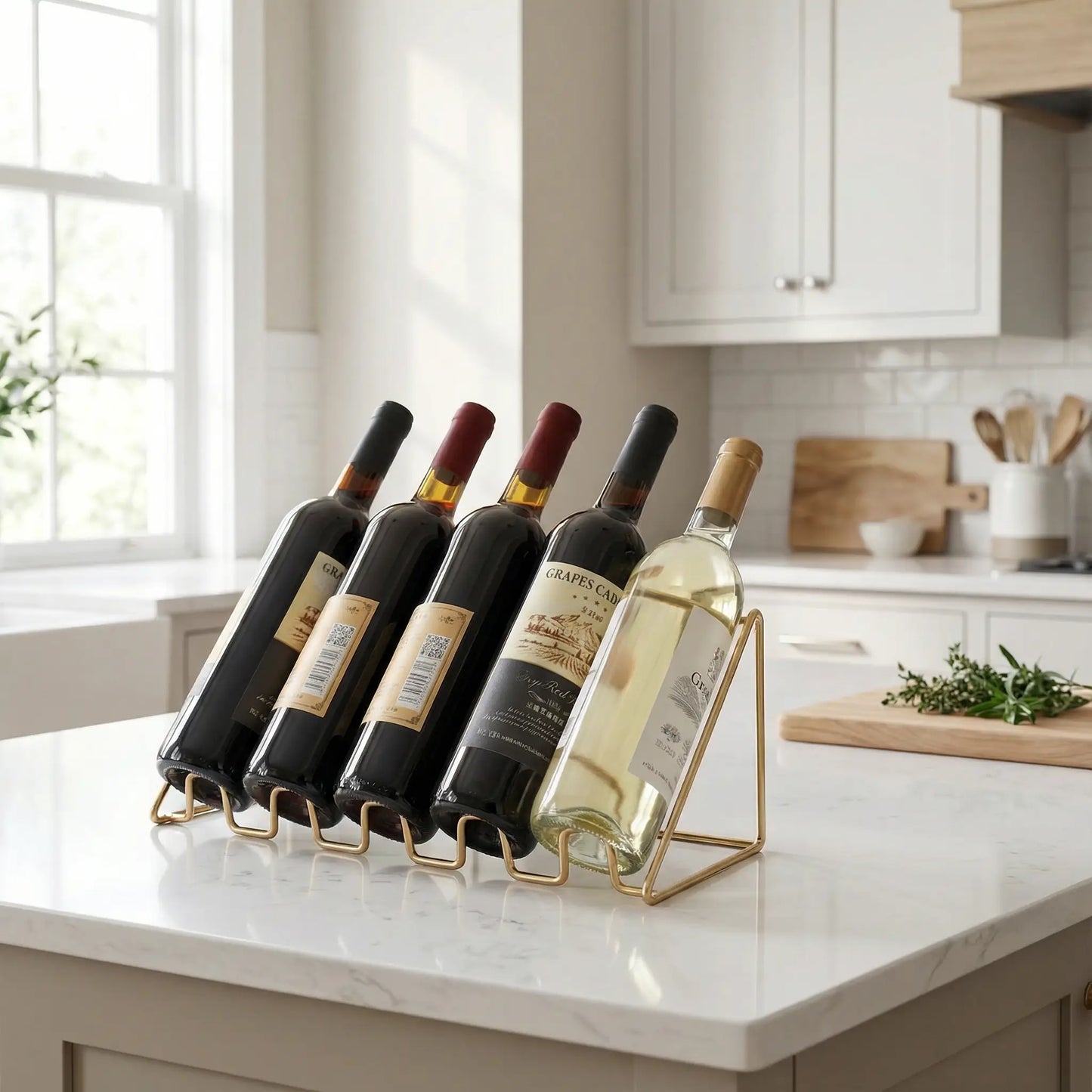 Porte bouteille en fer forgé sur le plan de travail 