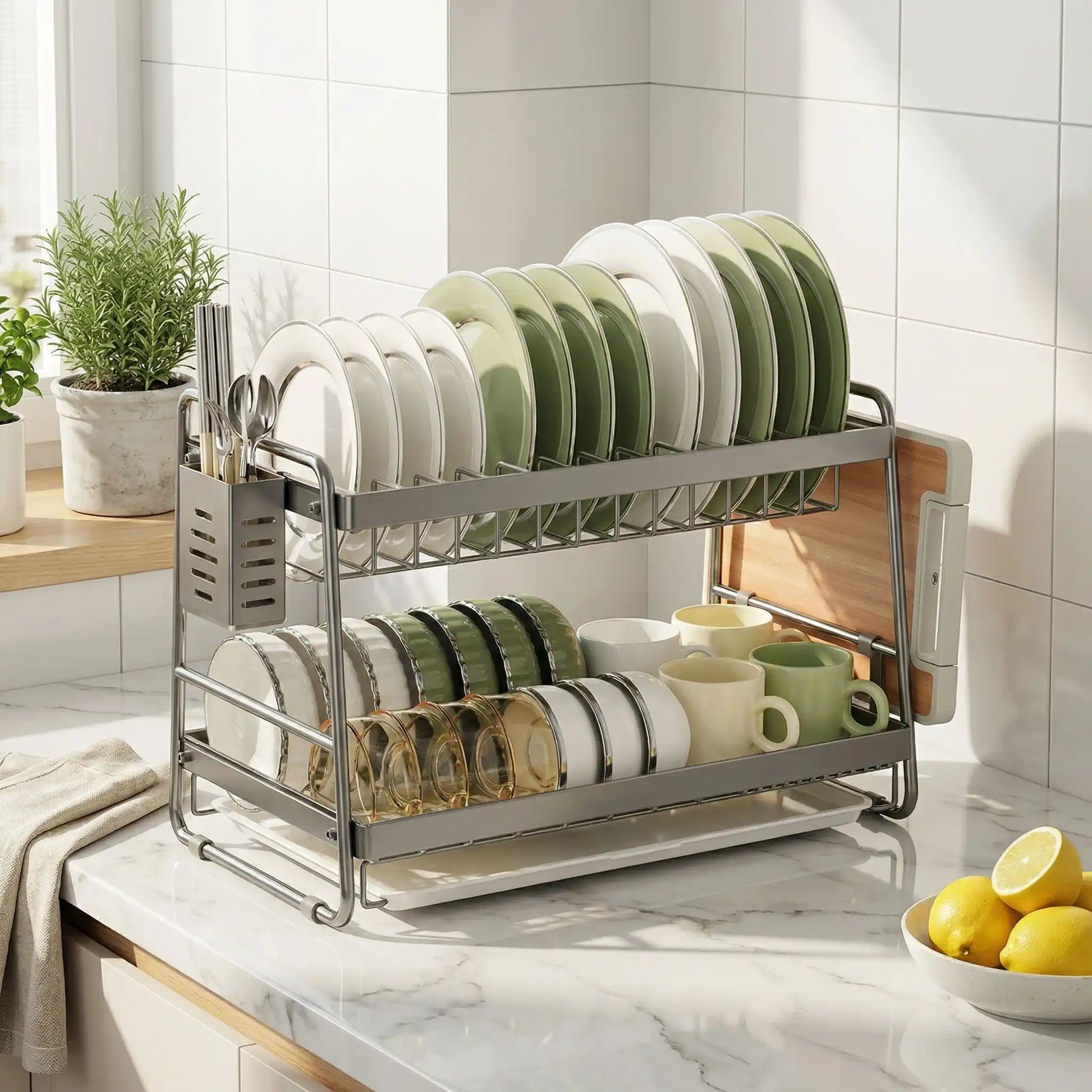 Égouttoir en gris sur deux étages