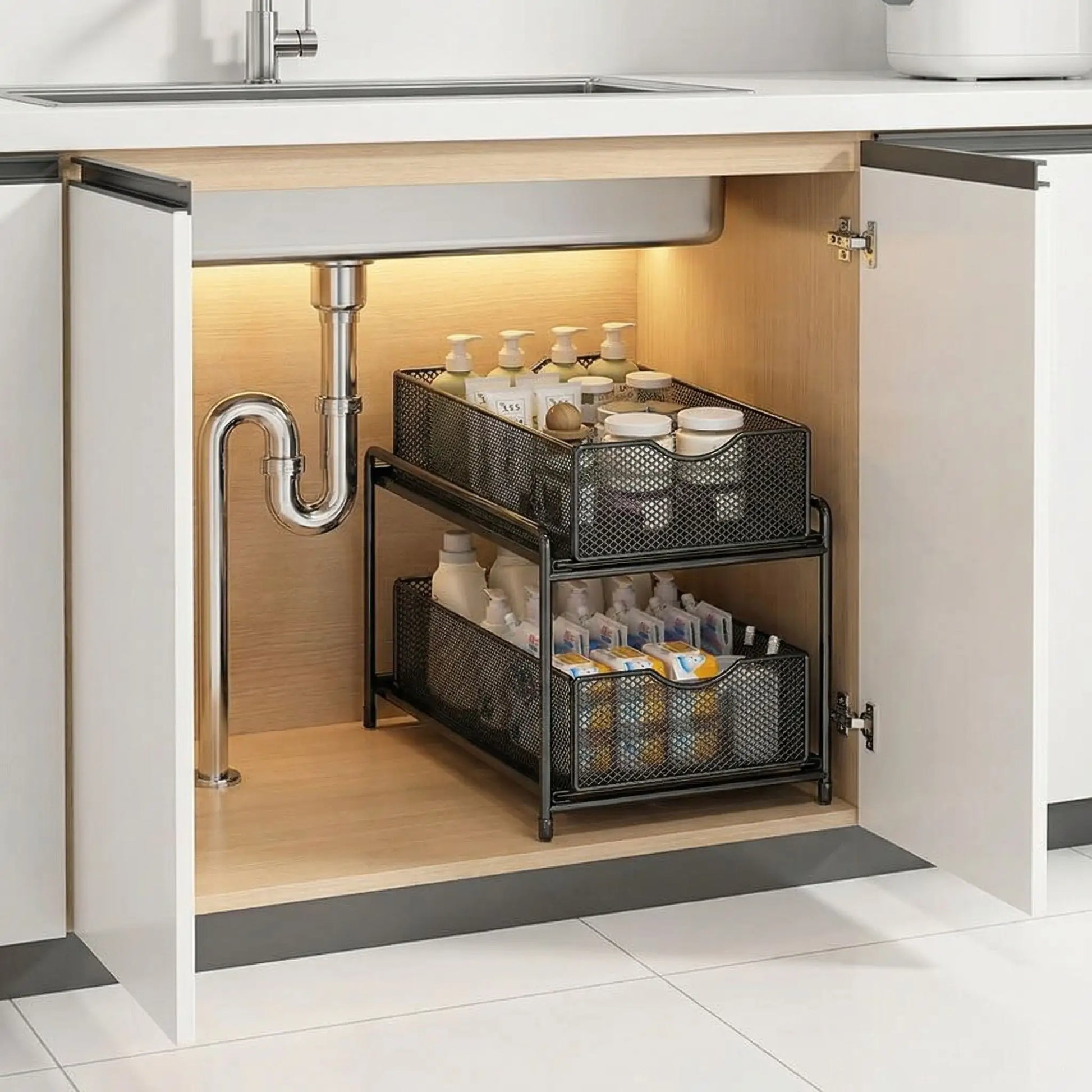Rangement sous l'évier de cuisine M en deux niveaux 
