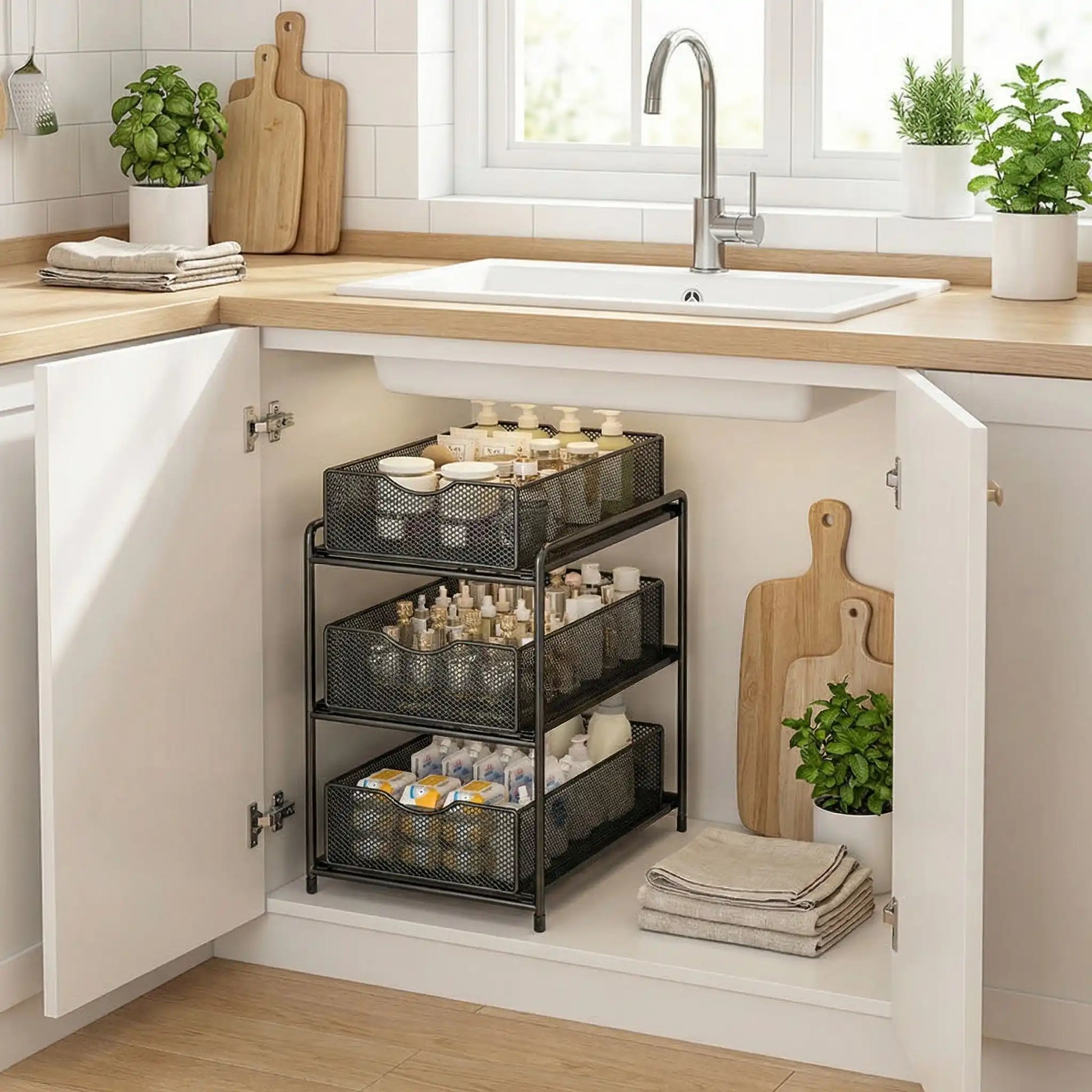 Rangement sous l'évier de cuisine M en trois niveaux