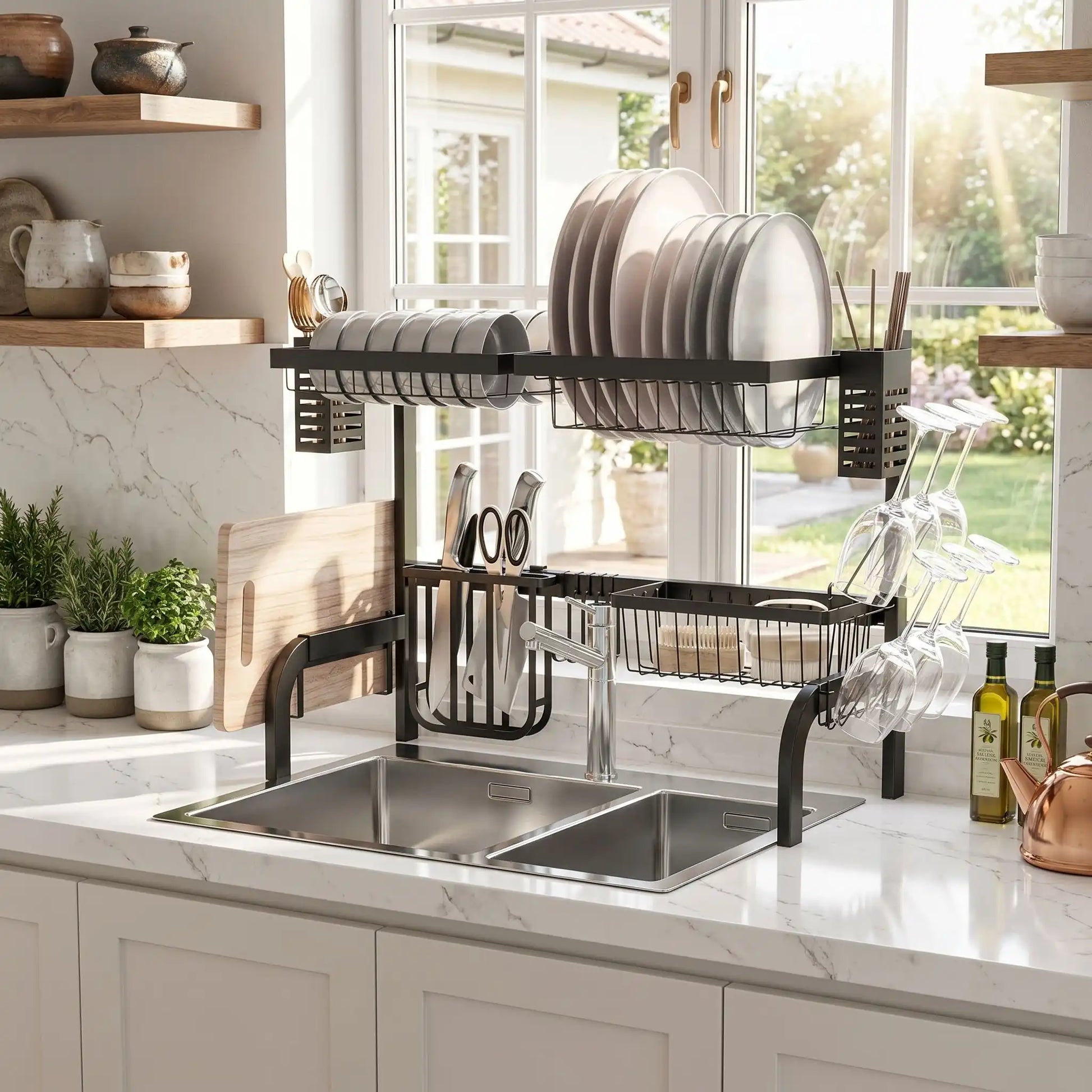 Egouttoir sur evier organisateur de cuisine compact