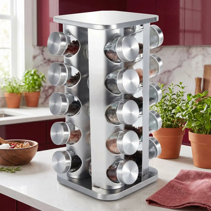 Rangement epice pour vingt pots en argenté