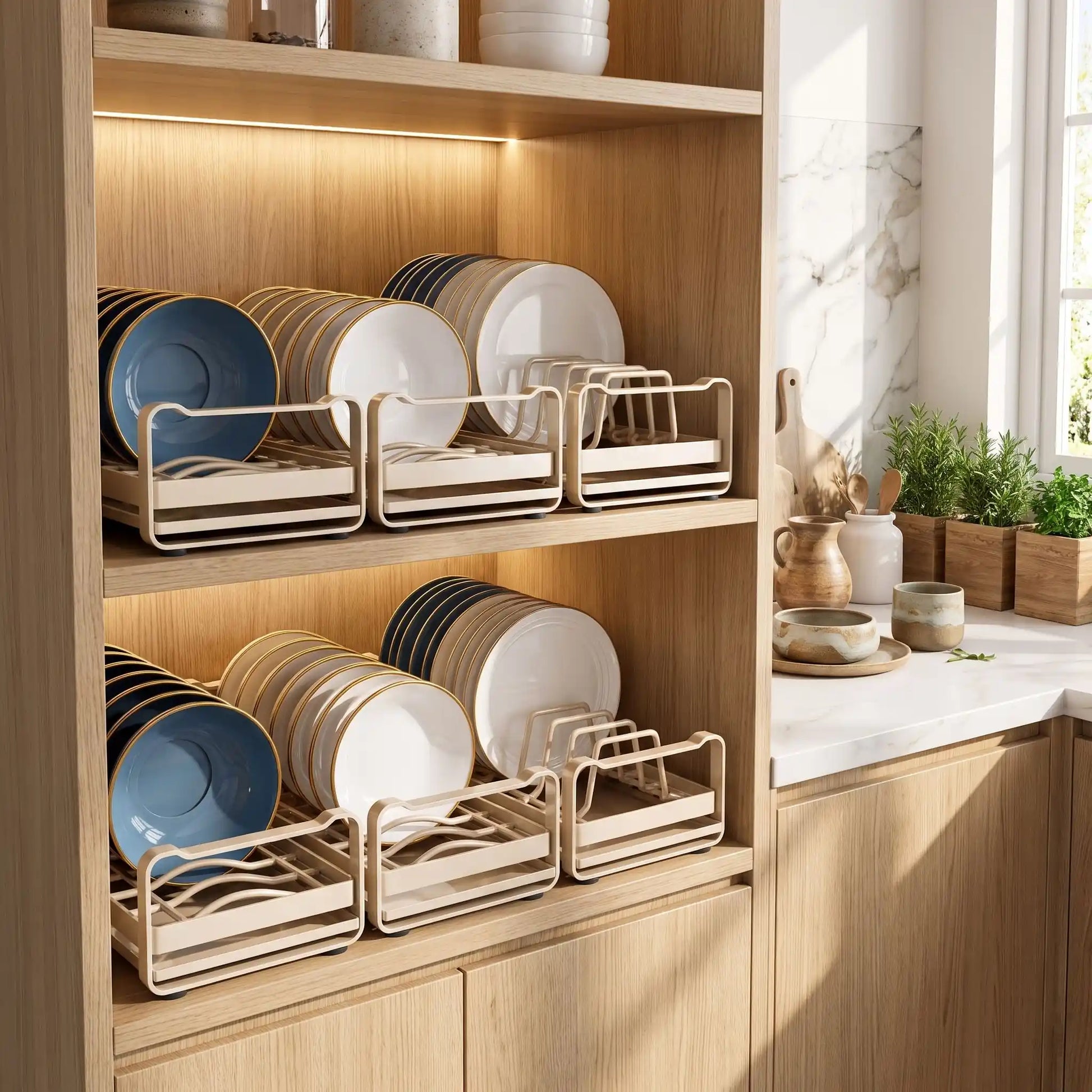 Organisateur de placard de cuisine pour un gain de place immédiat.