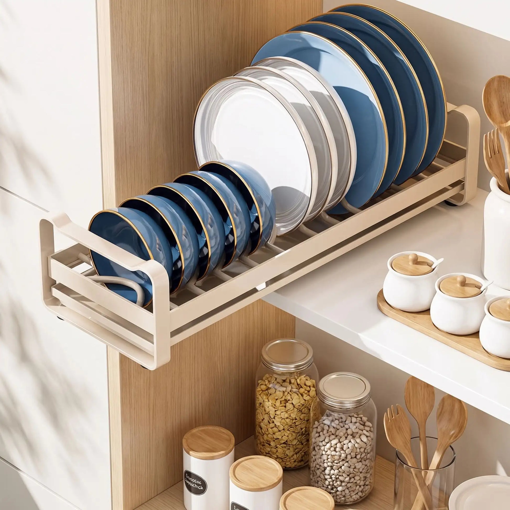 Organisateur de placard de cuisine support pour 5 bols + 5 assiettes.