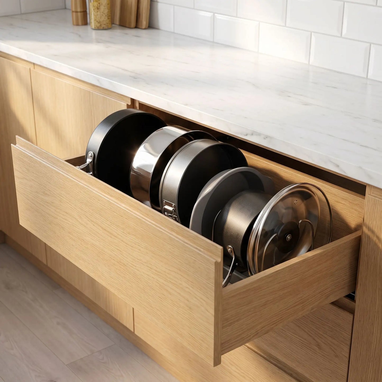 Rangement couvercle casserole tout et accessible.