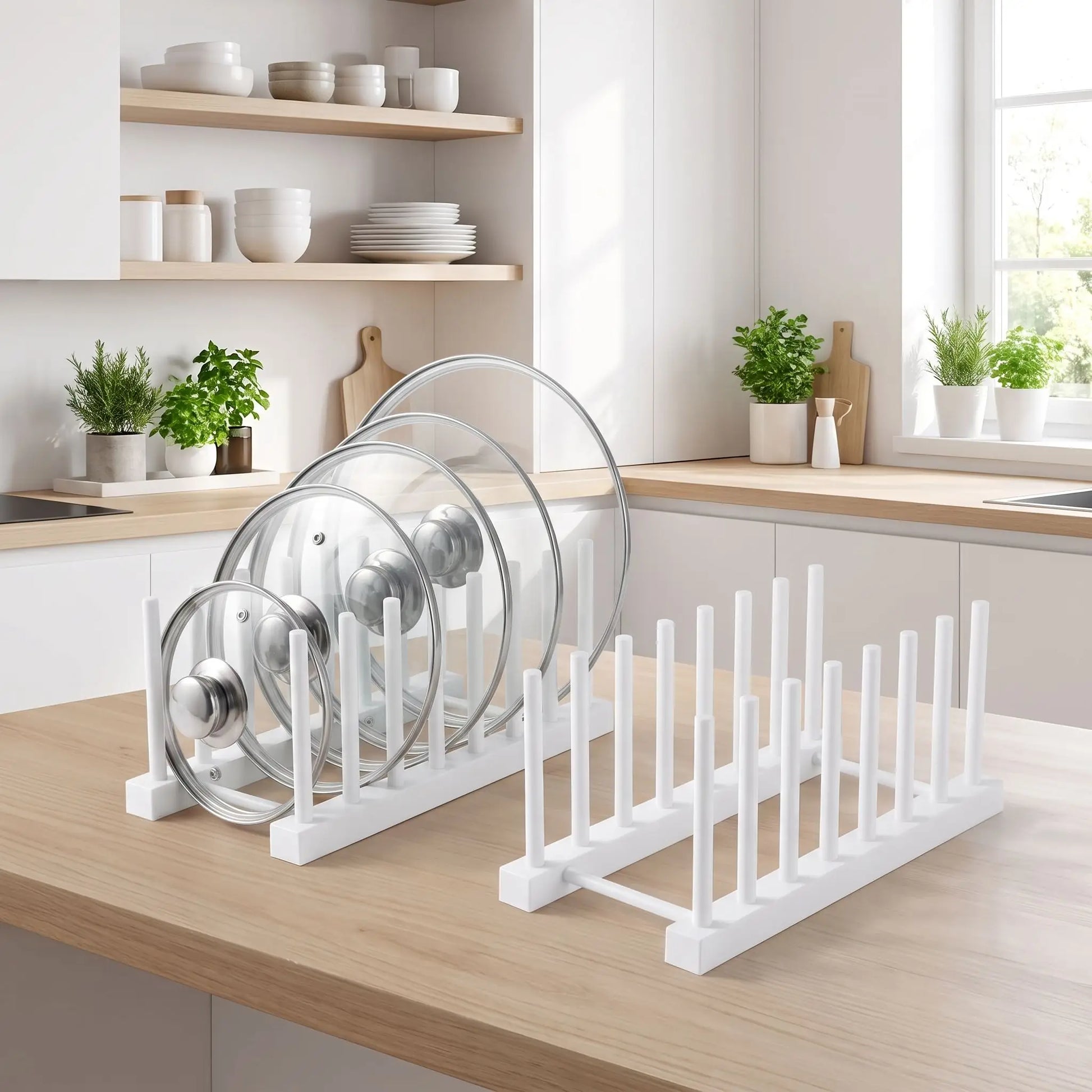Rangement pour couvercle de casserole lot de 2 en blanc pour encore plus d'organisation.