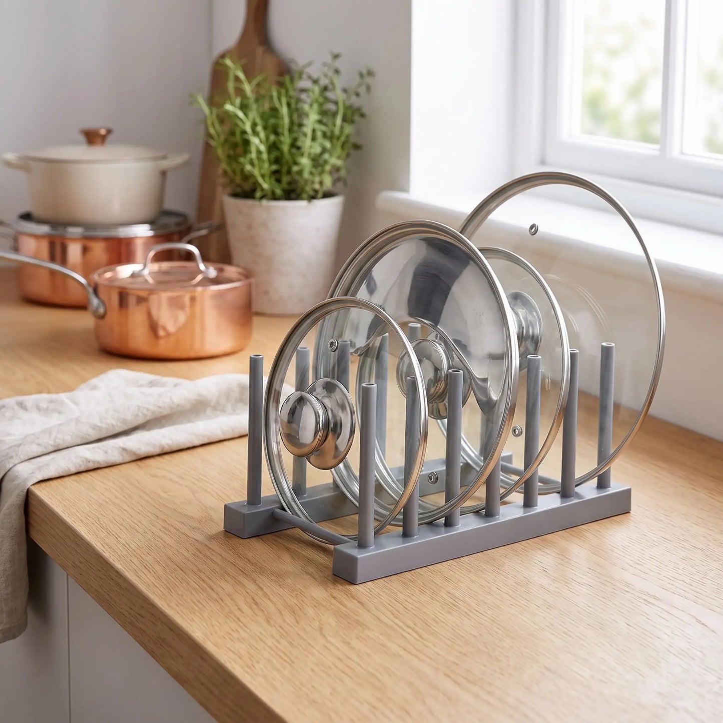 Rangement pour couvercle de casserole structure légère pratique et facile à déplacer.