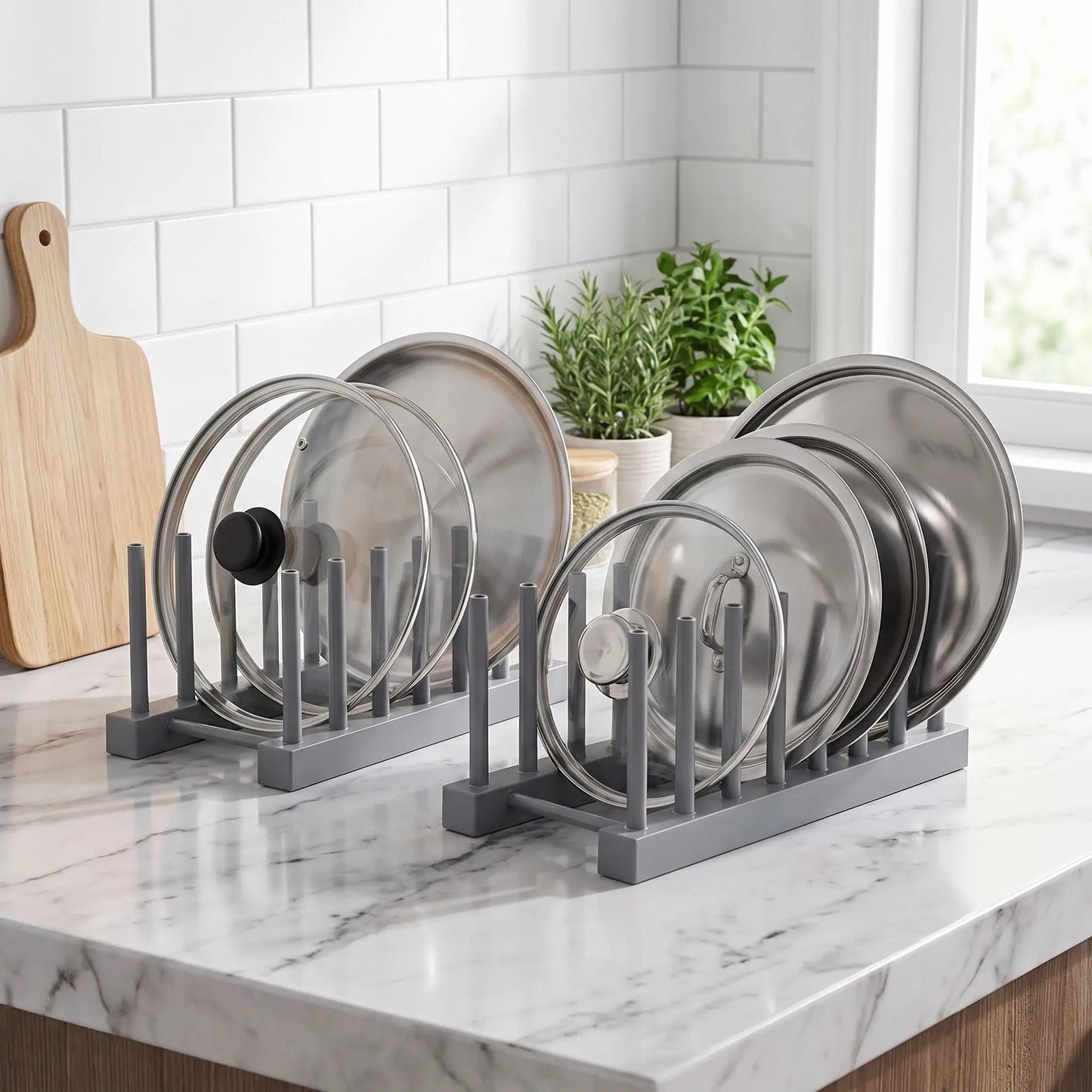 Rangement pour couvercle de casserole lot de 2 en gris pour encore plus d'organisation.