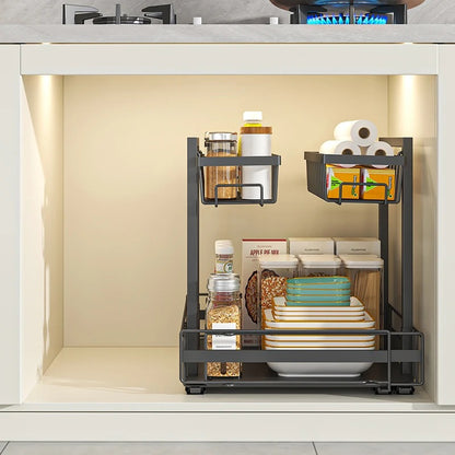 rangement coulissant sous évier en acier inoxydable noir